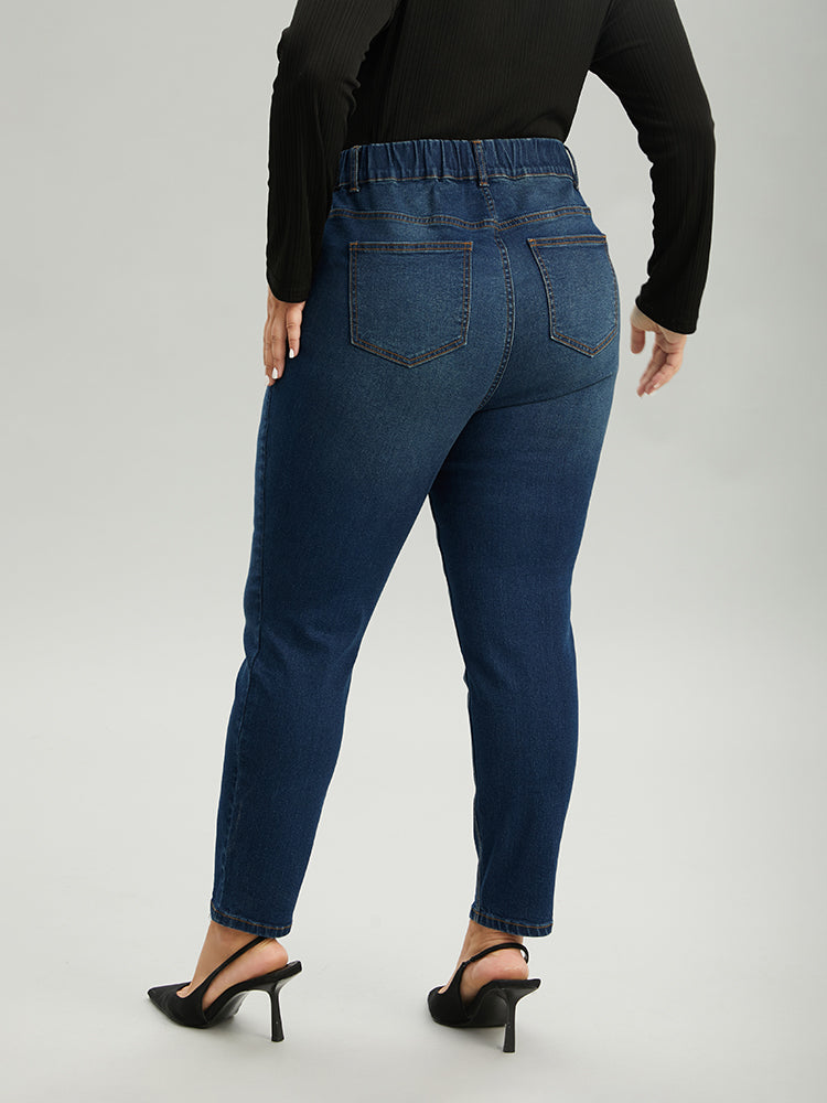Dark Wash Skinny Elastic Waist Jeans