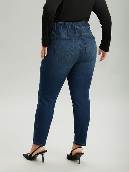 Dark Wash Skinny Elastic Waist Jeans