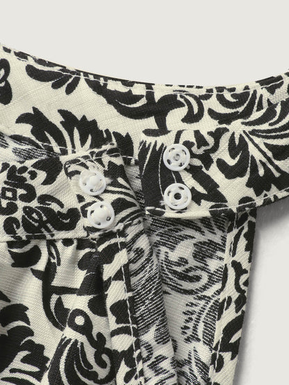 Keyhole Neck Damask Wide-Leg Jumpsuit