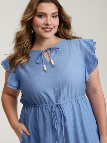 Flutter Sleeve Flowy Waist Drawstring Maxi Dress