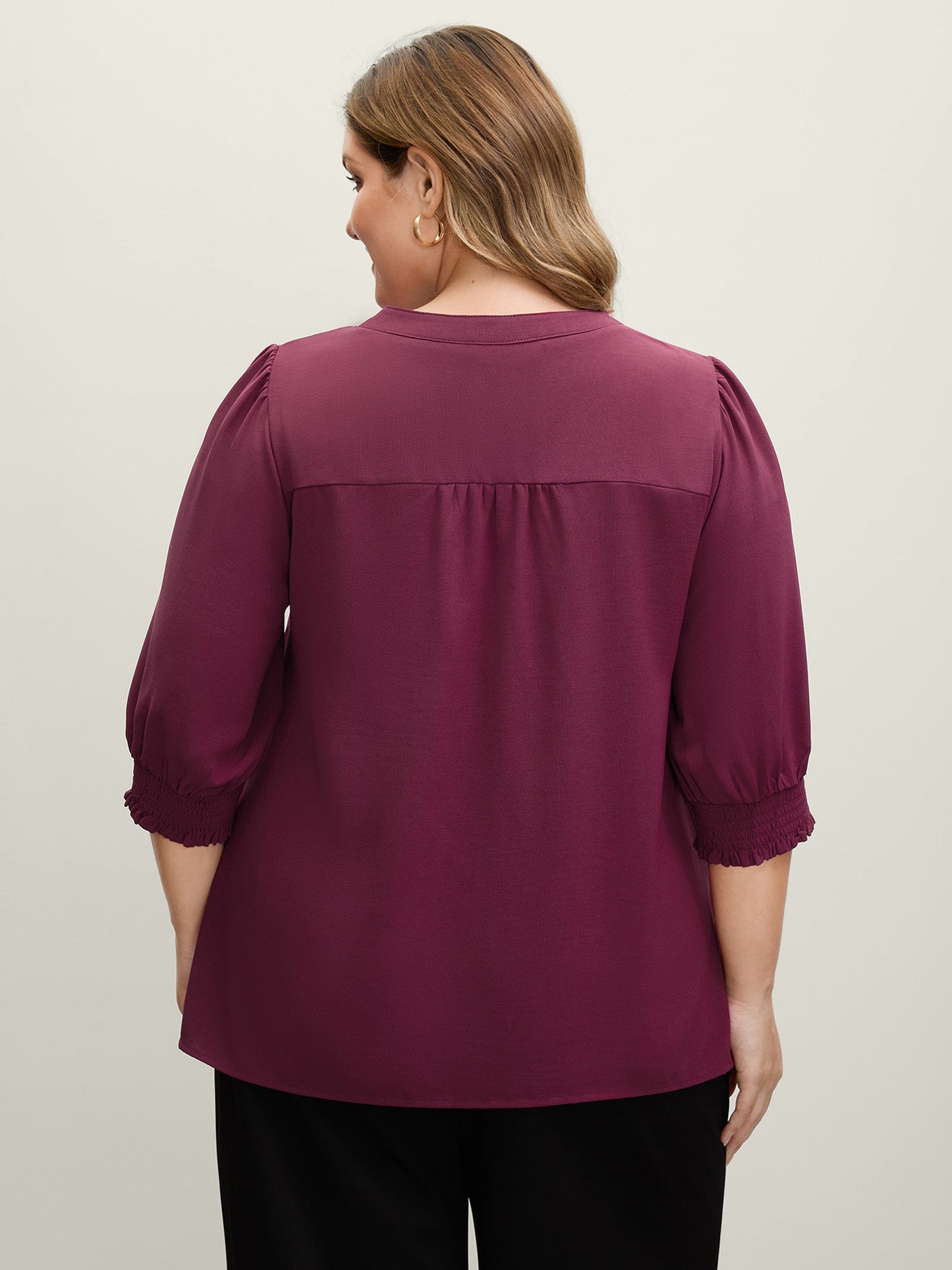 Shirred Cuffs Contrast Metallic Detail Blouse
