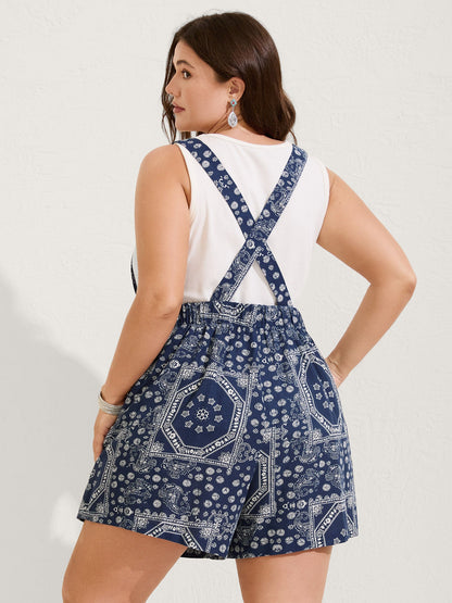 Bohemian Print Overall Straps Romper