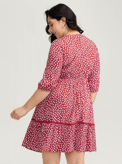 Floral Print Pockets Contrast Knee-Length Dress