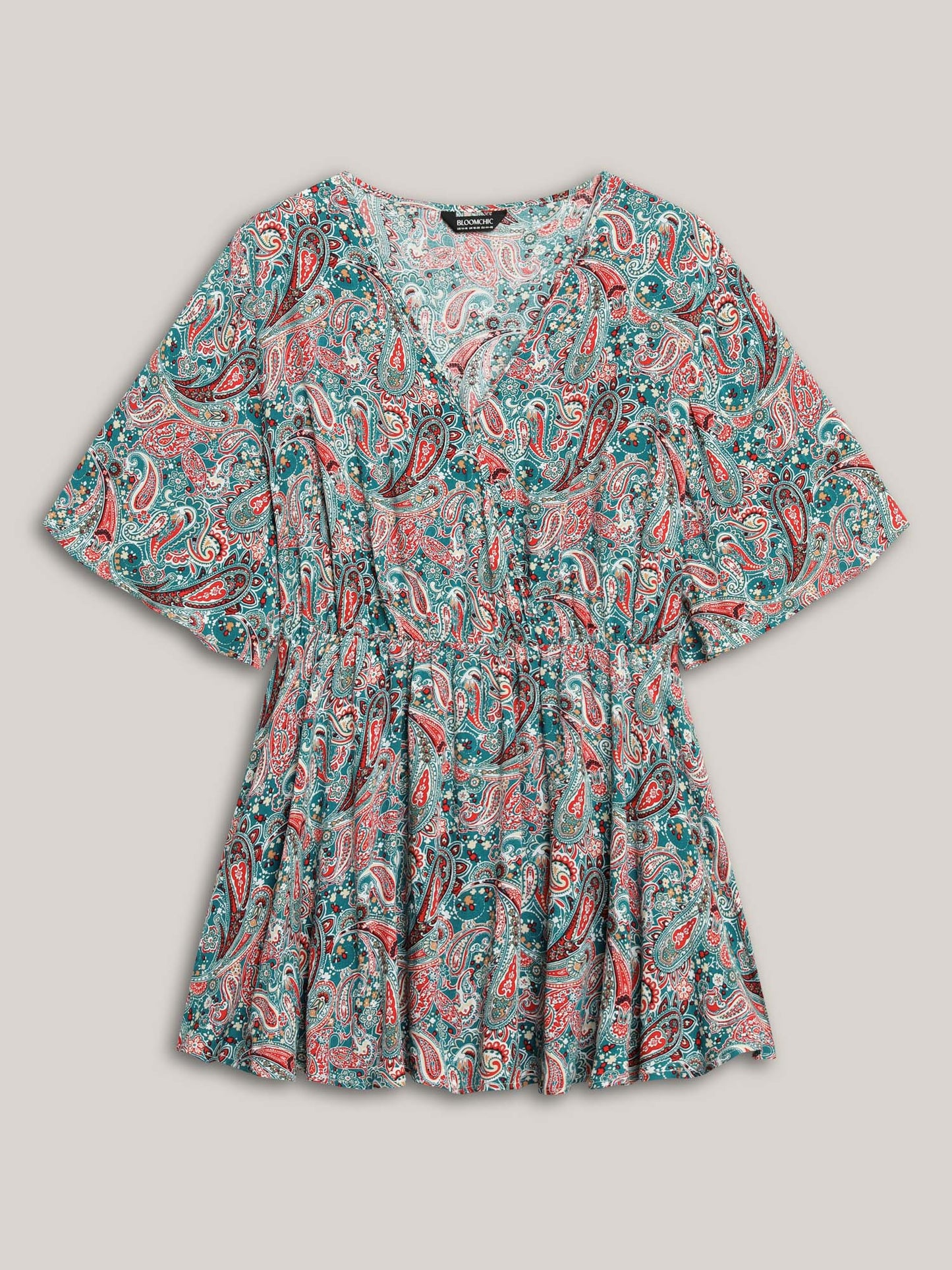 Paisley Print V-Neck Flared Sleeve Blouse