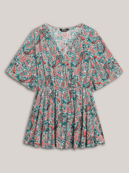 Paisley Print V-Neck Flared Sleeve Blouse