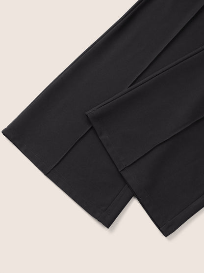 Solid High Rise Elastic Waist Flare Leg Pants