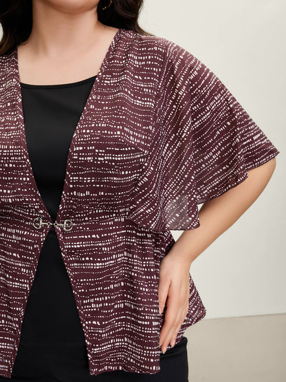 Geometric Print Stretchy Waist Metal Detail Blouse