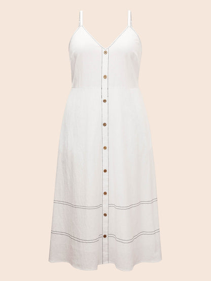 Hollow Front Button Detail Flare Maxi Dress