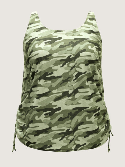 Camouflage Print Side Drawstring Swim Top