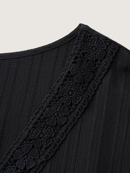 Floral Embroidered Waist Lace Trim Midi Dress