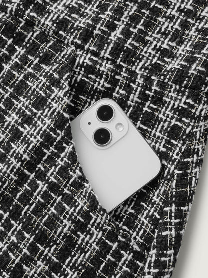 Tweed Woven Pattern Lined Button Midi Dress