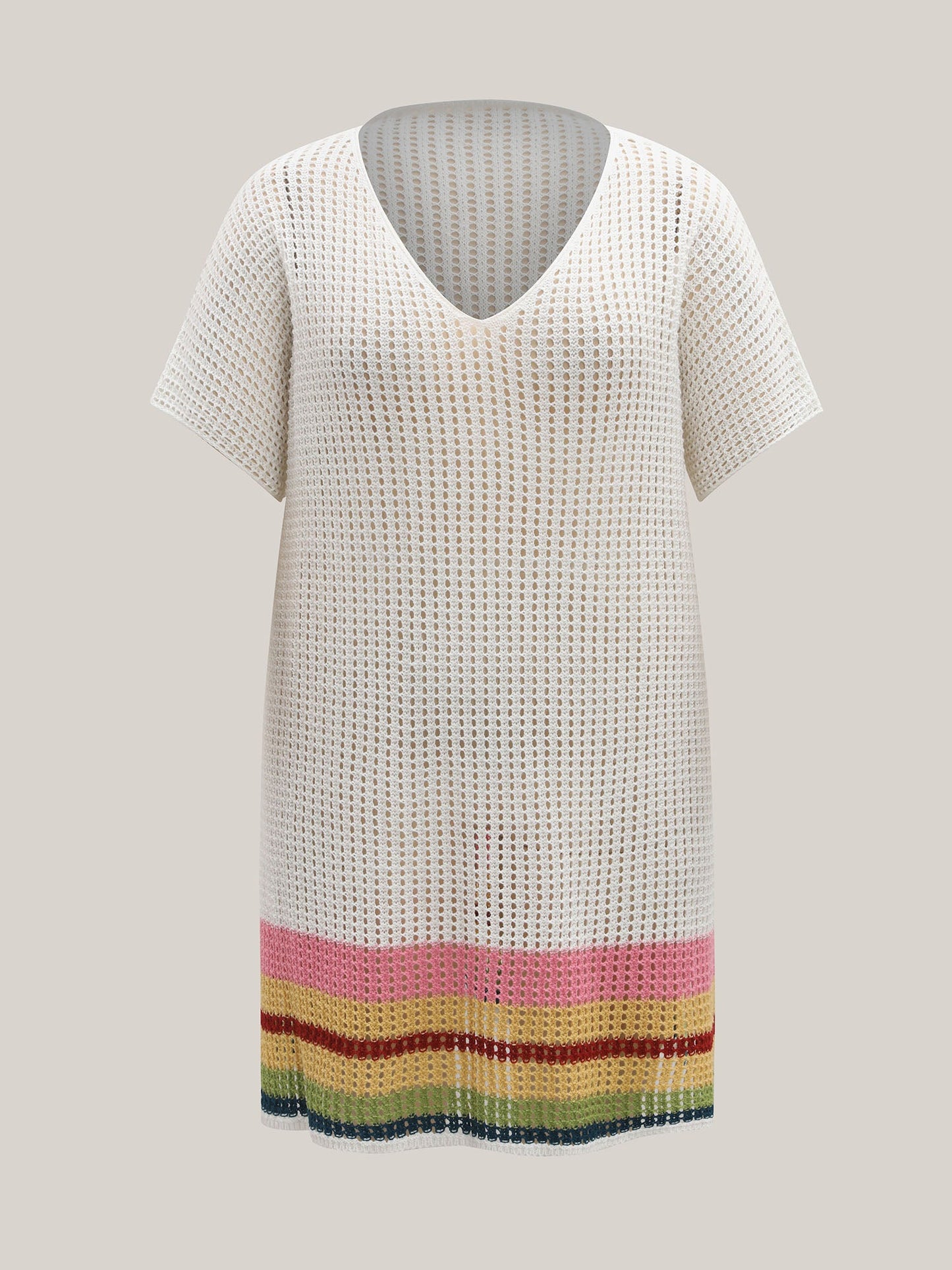 Striped Hem Cut-Out Slit Swim Cover-Up