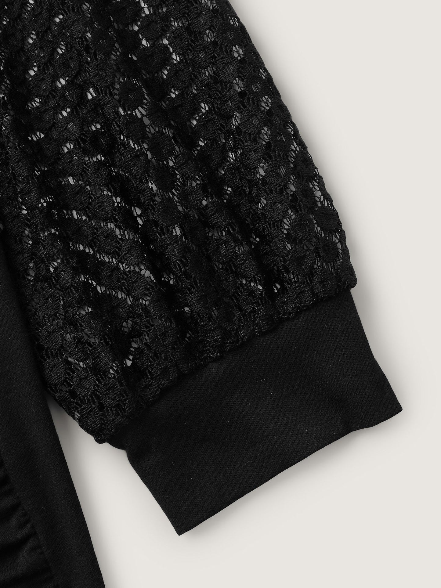 Crossover Draped Lace Sheer Sleeve Knit Top
