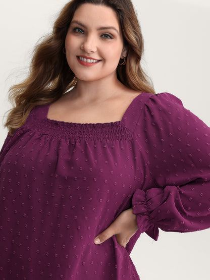 Shirred Neckline Bust-Ease Textured Blouse