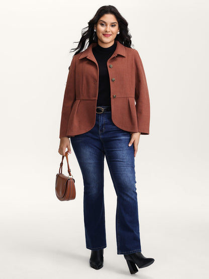 Pleated Curvy Hem Button Blazer