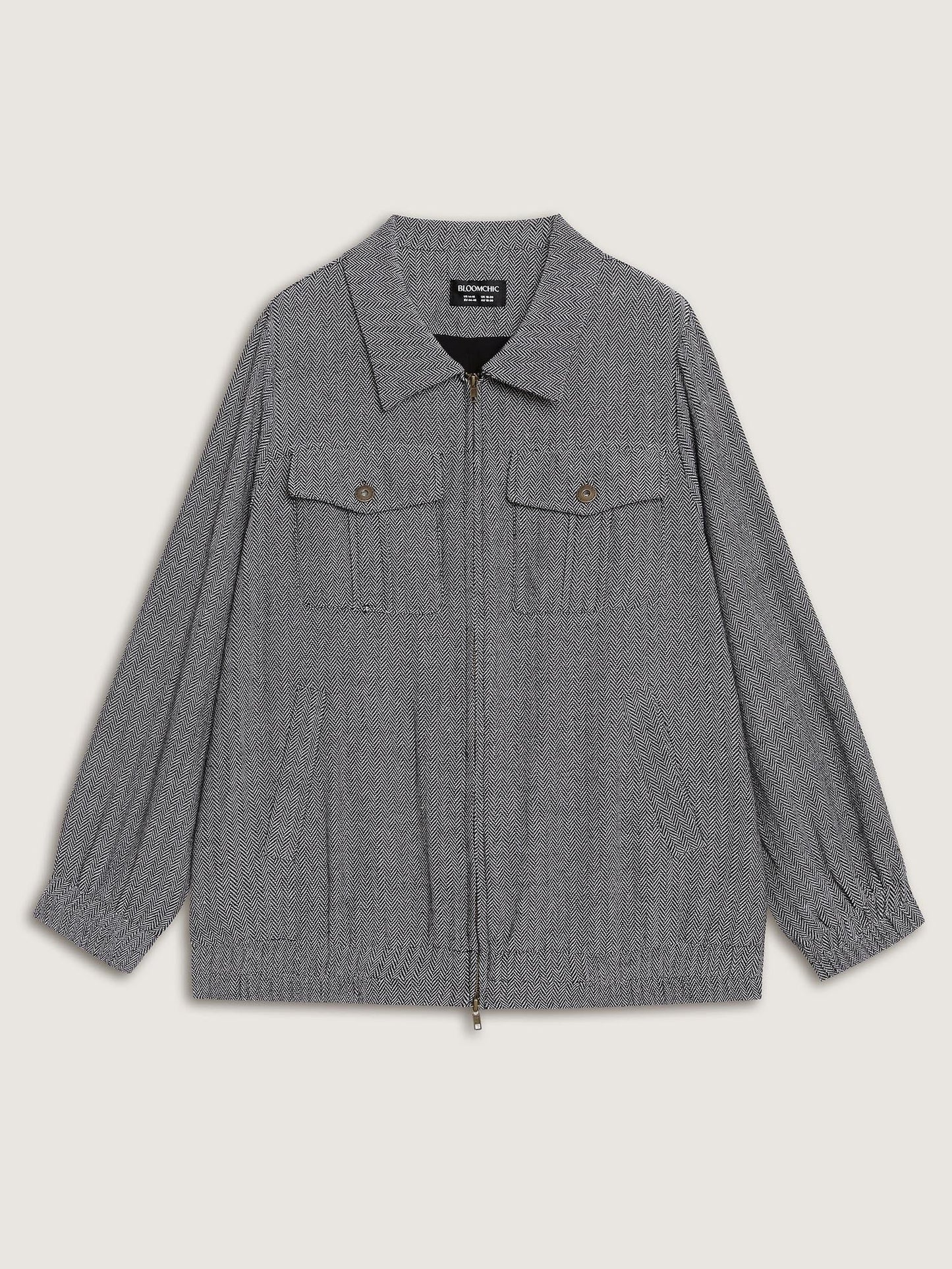 Ribbed Texture Chest Flaps Zipper Jacket