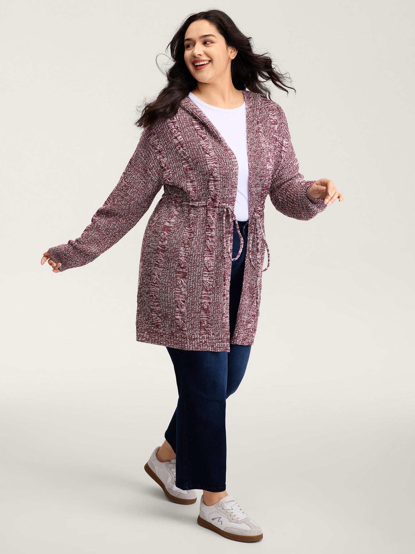 Cable Stitch Heather Hooded Knit Cardigan