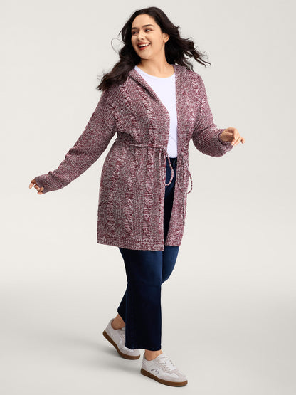 Cable Stitch Heather Hooded Knit Cardigan