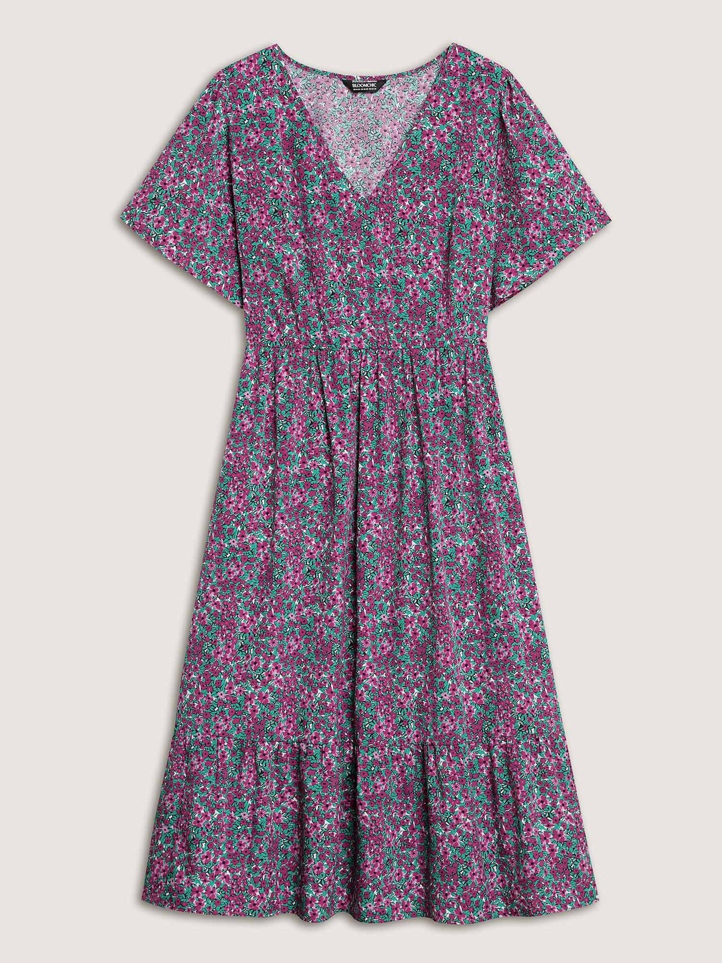 Floral Print V-Neck Tiered Midi Dress
