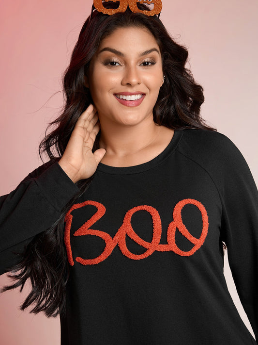 Boo-tiful Embroidery Towel Texture Sweatshirt