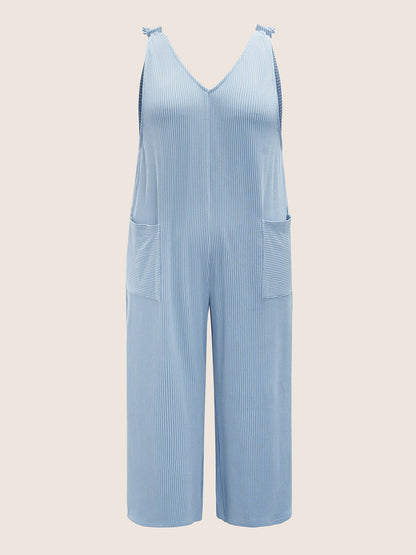 Texture Tie Knot Patch Pocket Jumpsuit