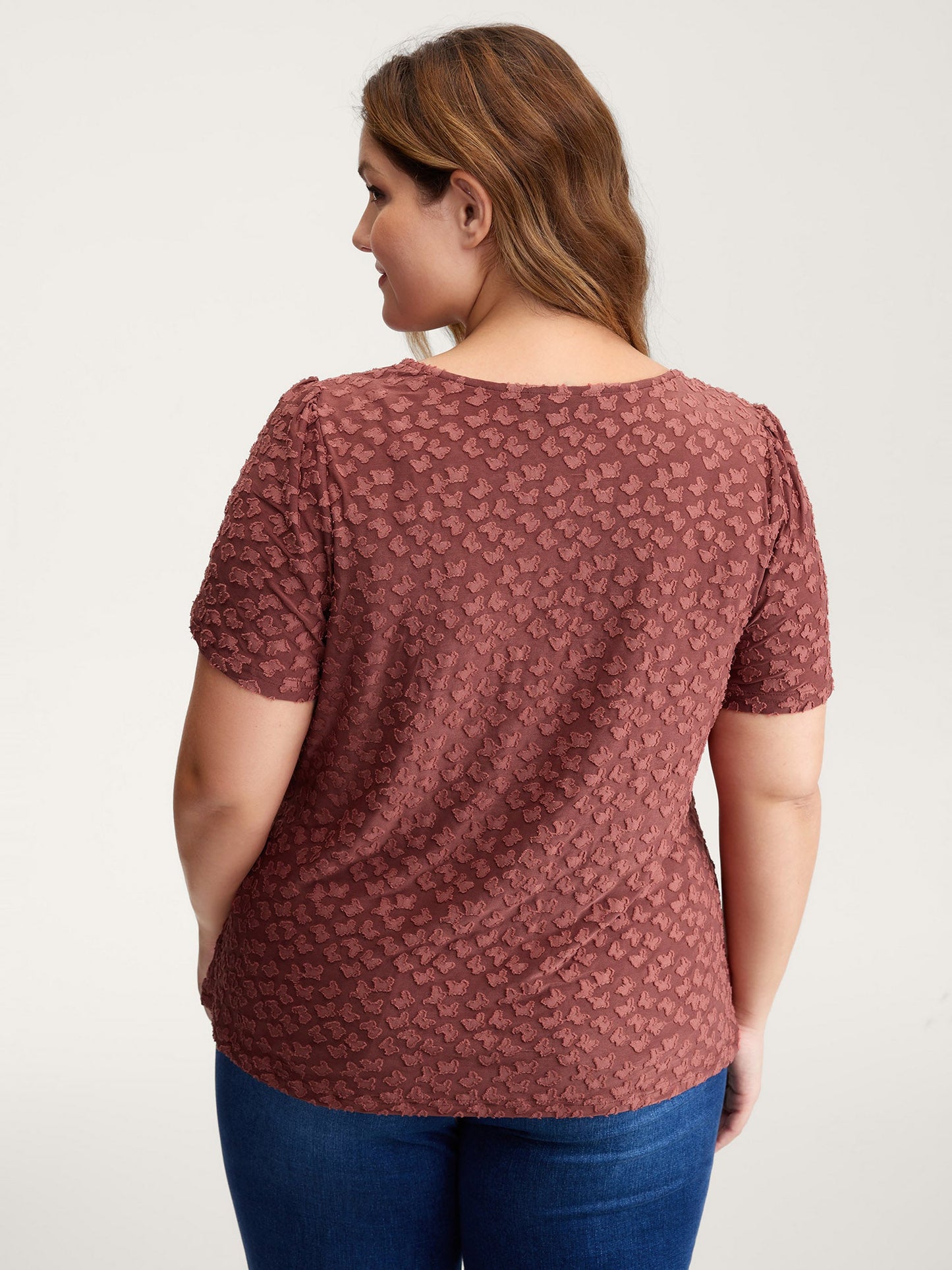 Textured Petal Sleeve Fitted T-Shirt