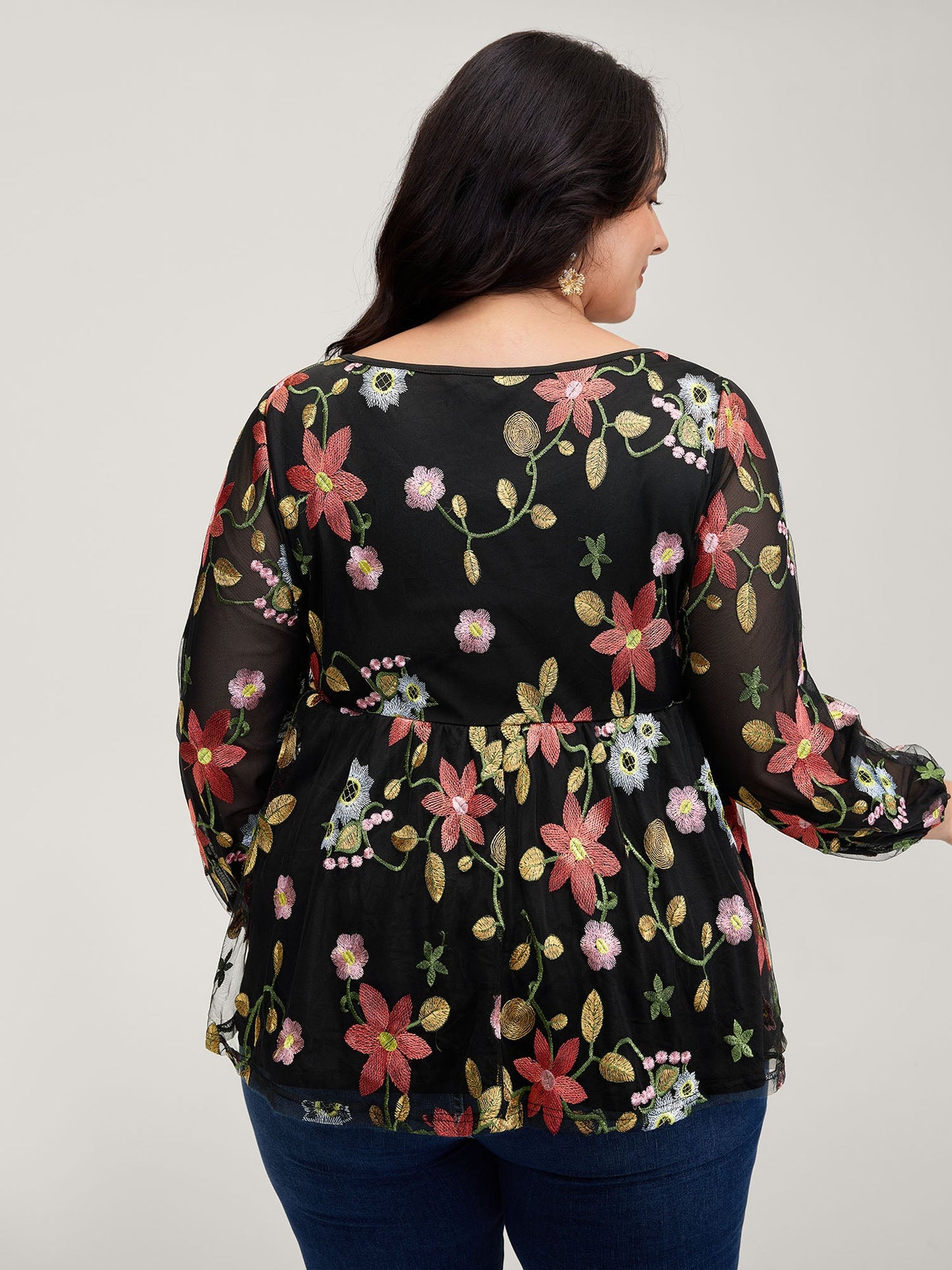 Floral Embroidered Mesh Knit Top