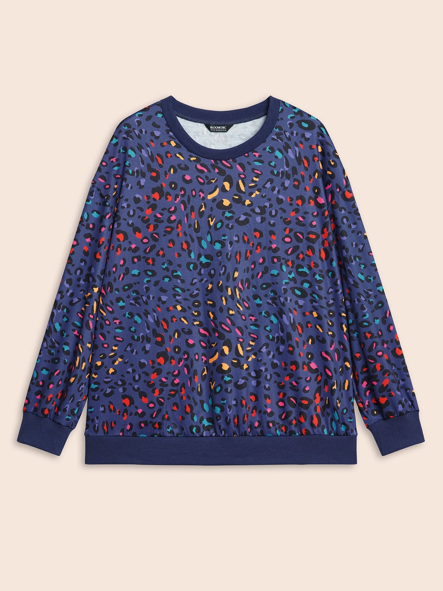Round Neck Color Leopard Print Sweatshirt
