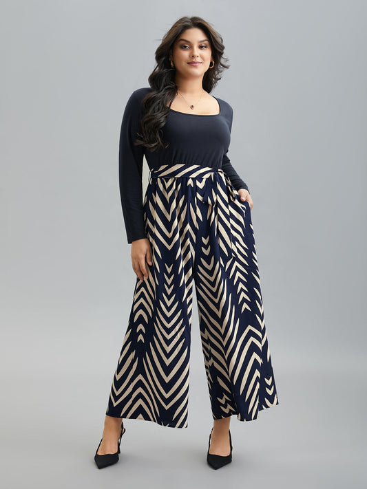 Supersoft Geometric Block Stretchy-Waist Jumpsuit