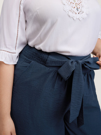 Waist-Tie Knotted Ruffled Wide-Leg Pants