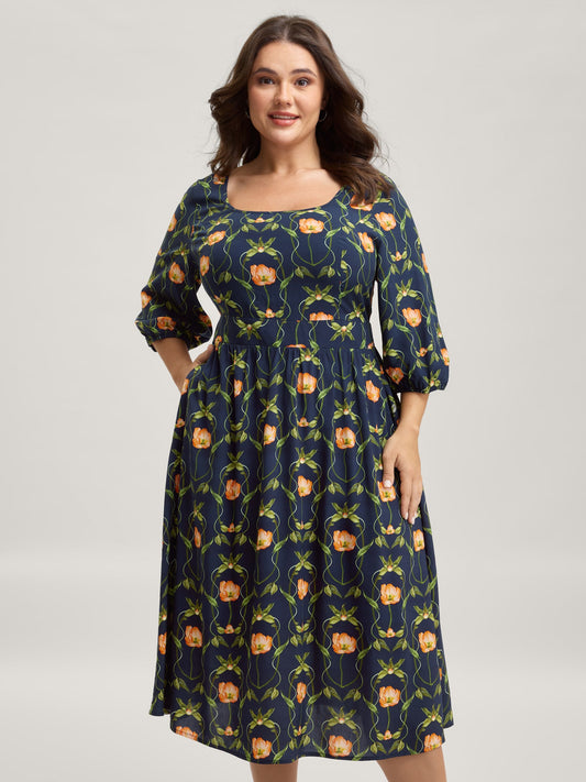 Supersoft Floral Print Shirred Midi Dress