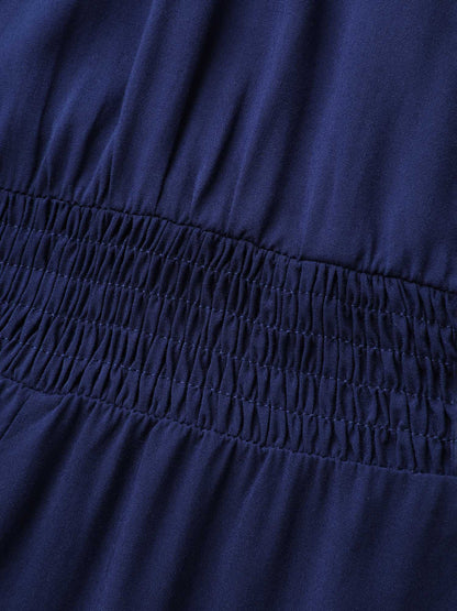 Sleeve Cut-Out Shirred Waist Maxi Dress