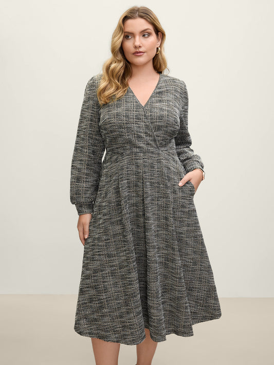 Tweed Surplice Neck Midi Dress