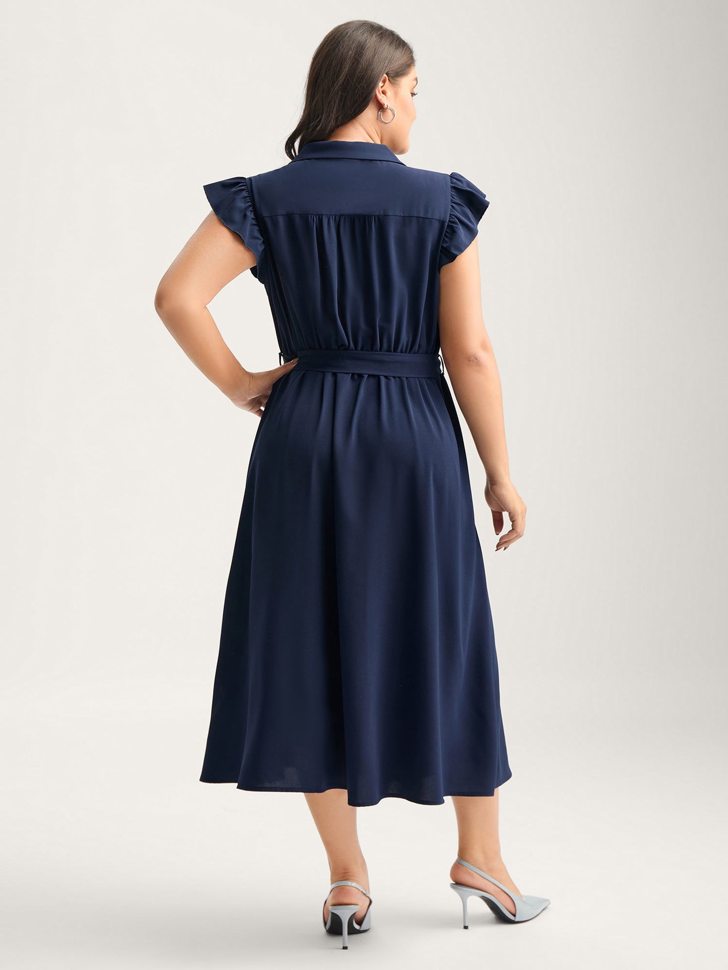 Flutter Sleeve Belted Shirt Dress