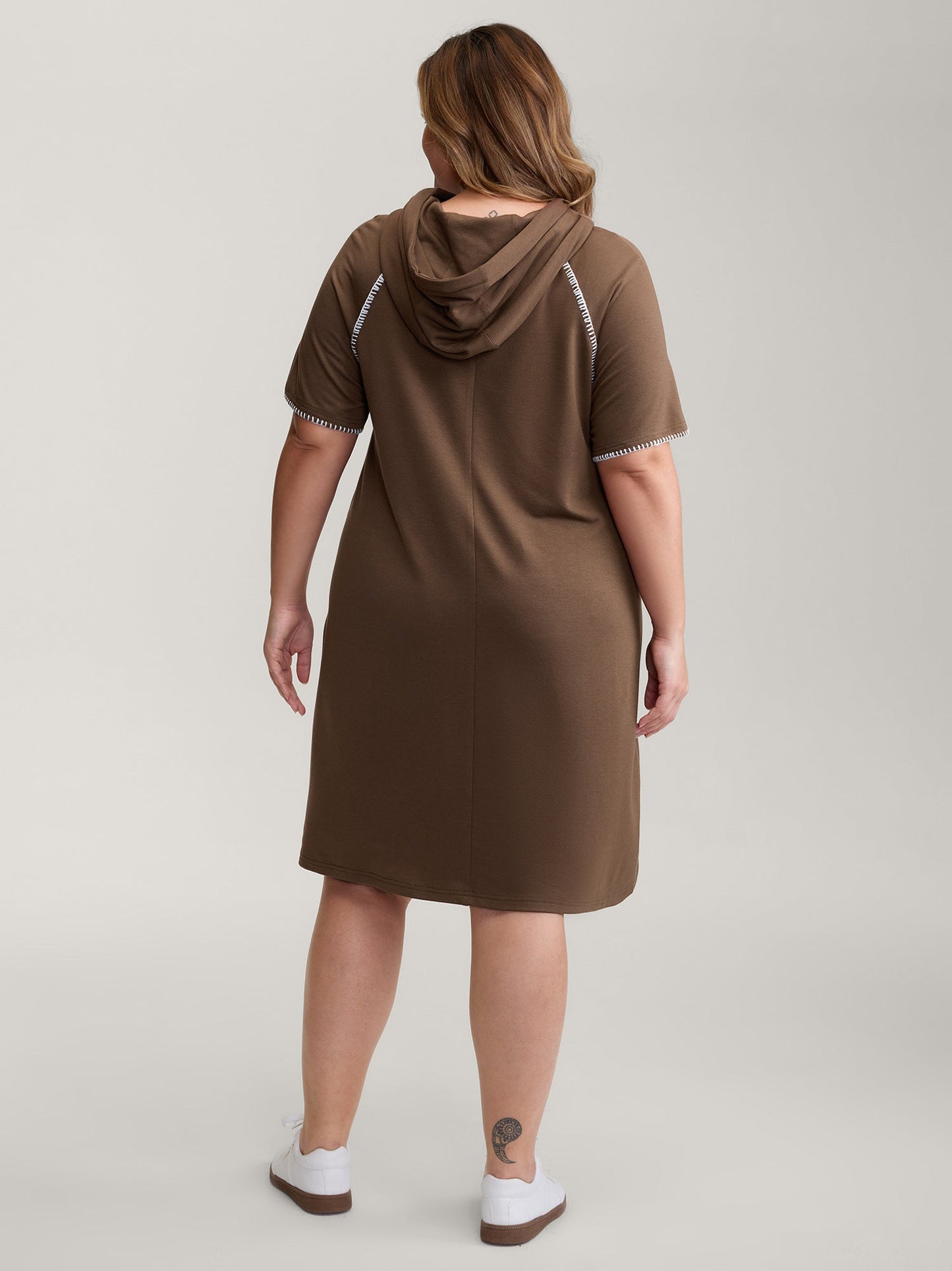 Kangaroo Pockets Contrast Edges Hoodie Knit Dress