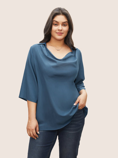 Cowl Neck Plain Bell Sleeve Blouse