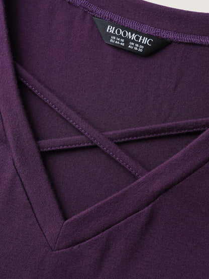 Supersoft Drawstring Neckline Ruffled Sleeve Knit Top