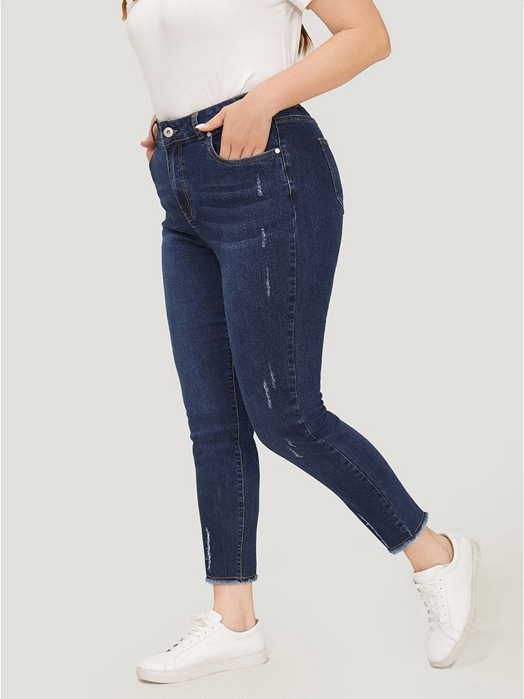 Straight Leg Very Stretchy Raw Hem Jeans
