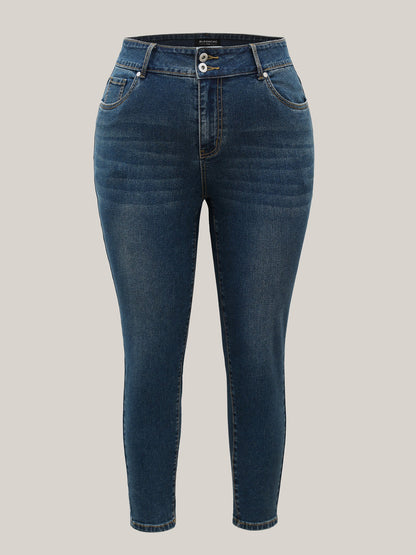 Whiskered Wash Mid-Rise Skinny-Fit Jeans