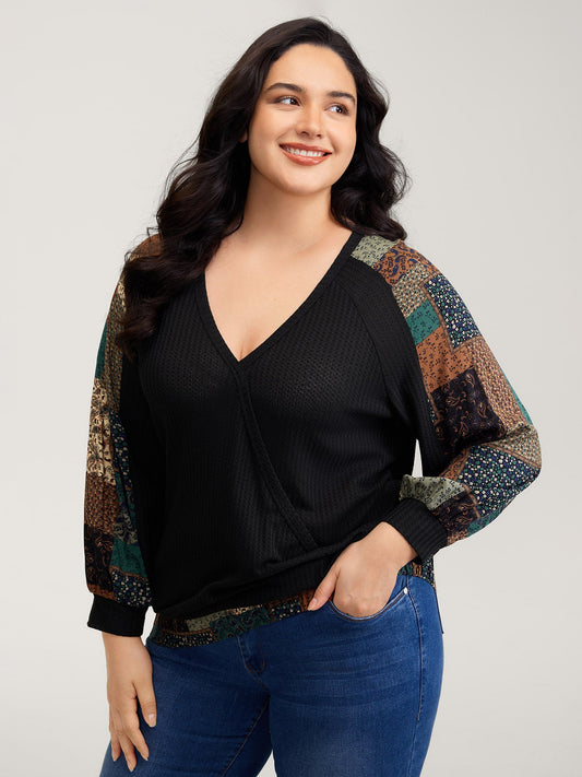 Textured Lace Trim Contrast Sleeve Sweatshirt