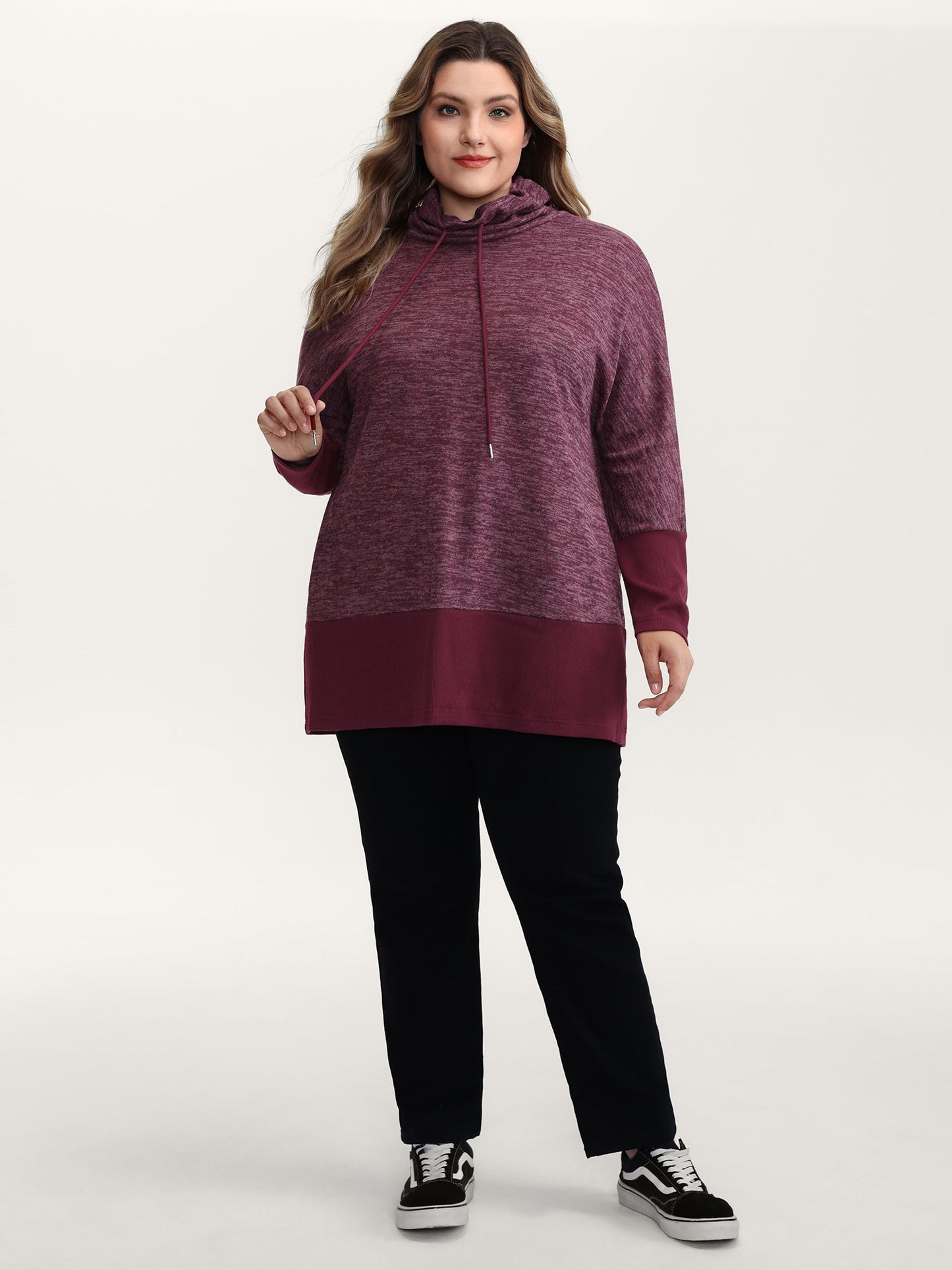 Heather Texture High-Neck Contrast Sweatshirt