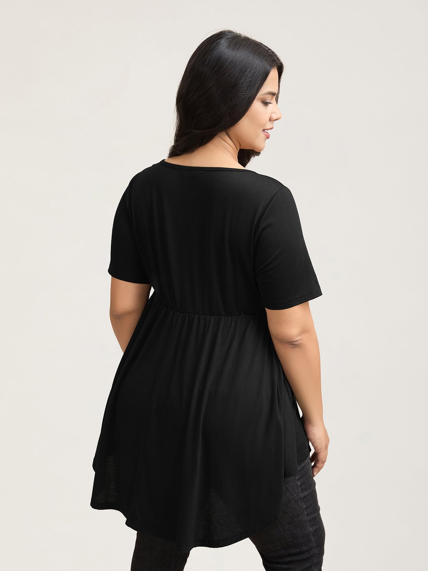 Neck Tie-Up Stretchy Peplum Top