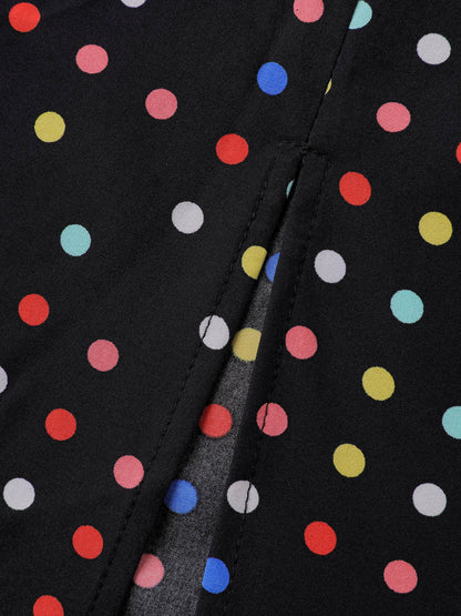 Colorful Polka Dots Shirred Bodice Midi Dress