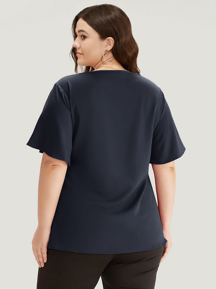 Plain Ruffle Sleeve Cut Out Blouse