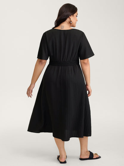 Floral Embroidered Waist Lace Trim Midi Dress