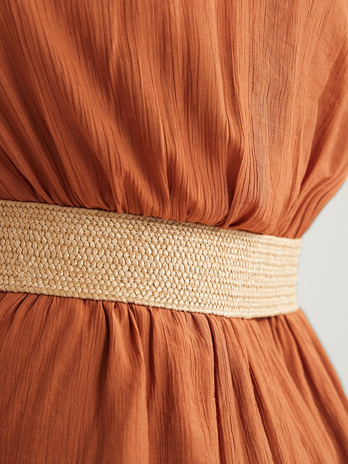 Round Decor Buckle Straw Belt