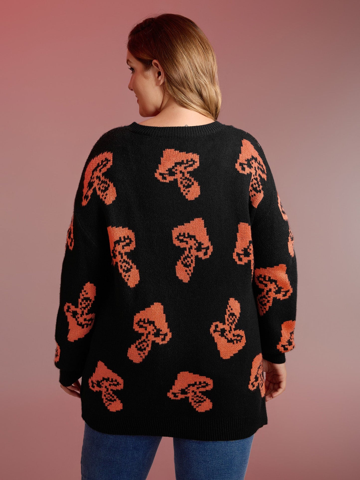 Halloween Mushroom Jacquard Print Pullover