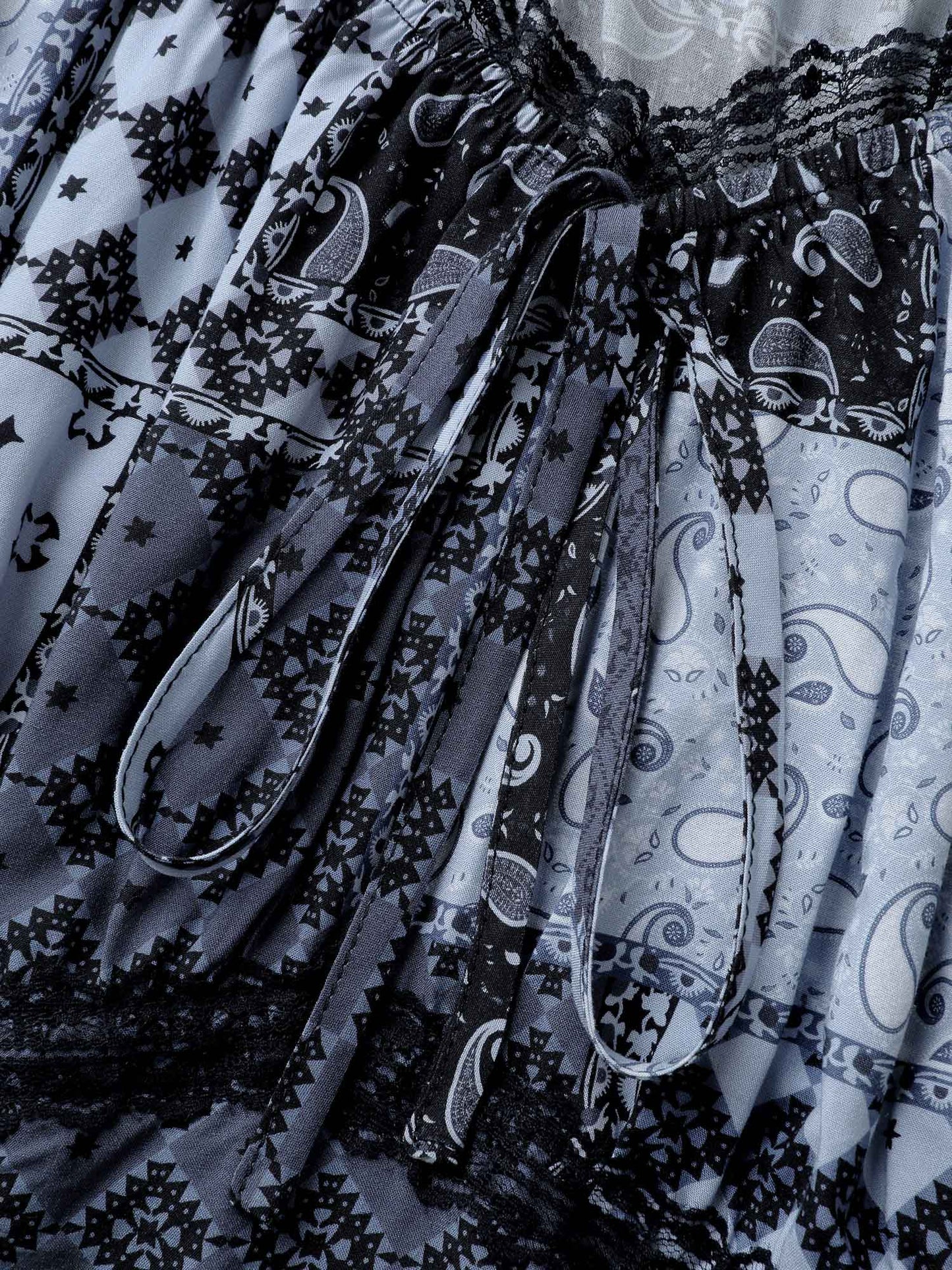 Paisley Collage Print Lace Trim Midi Dress