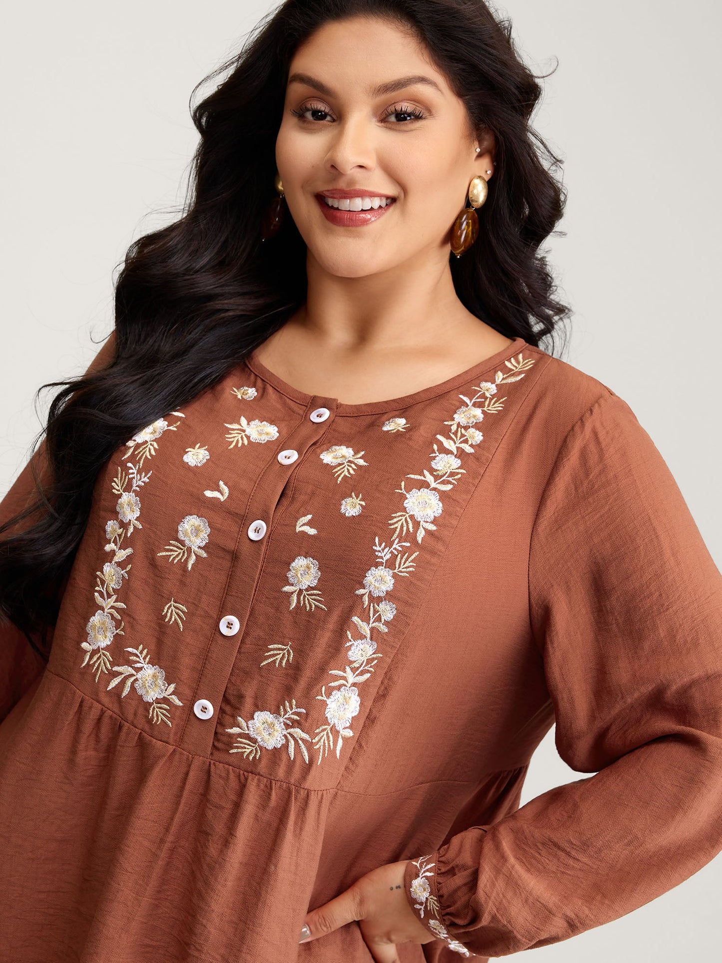 Supersoft Floral Embroidery Button Blouse