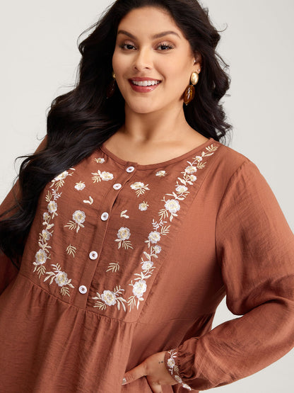 Supersoft Floral Embroidery Button Blouse
